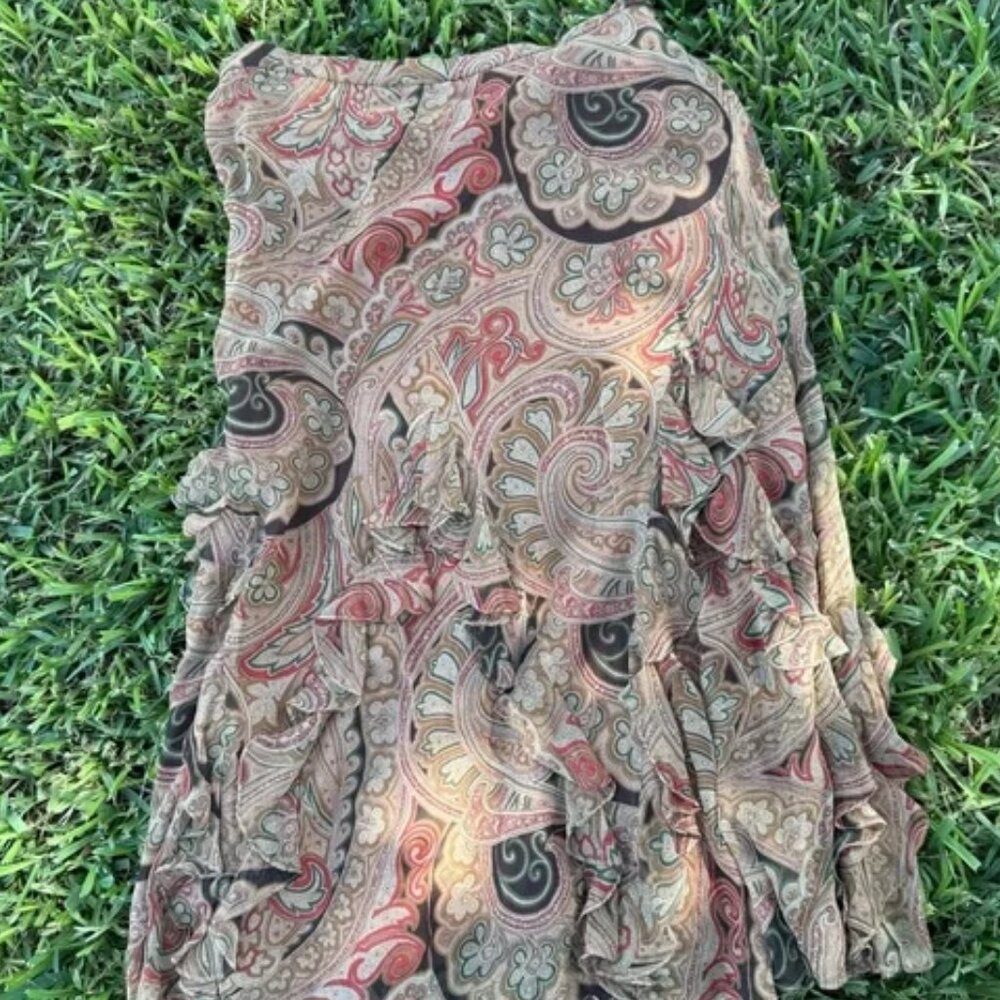 100% Silk Coldwater Creek Vintage Paisley Print Women's Skirt size Large